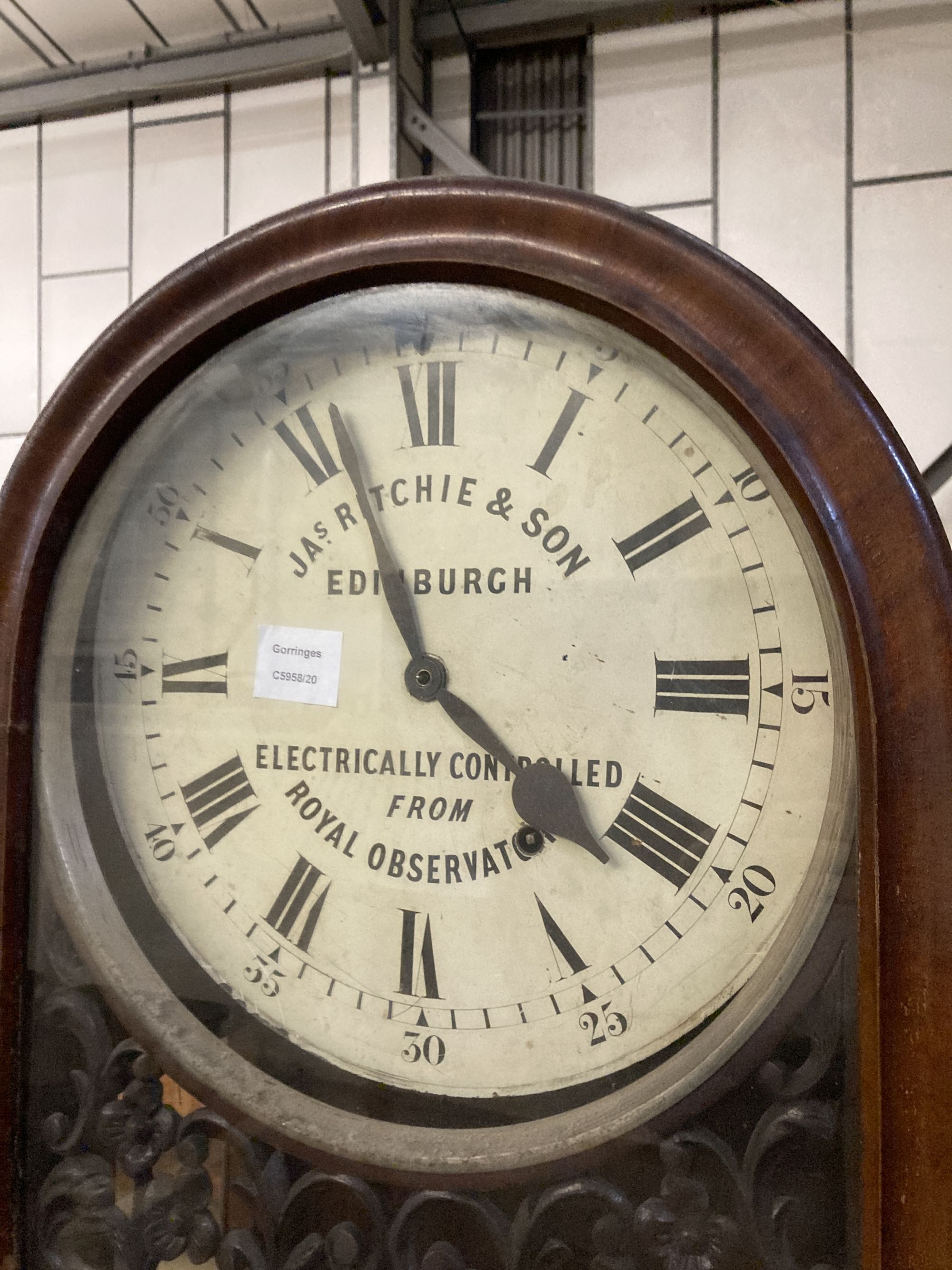 A rare and incomplete James Ritchie & Son electrically controlled regulator longcase clock, the dial inscribed from Royal Observatory,